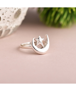 Adjustable Moon Star 925 Sterling Silver Ring - £36.13 GBP