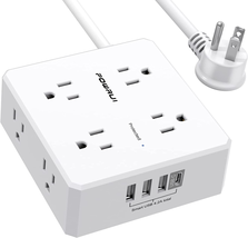 10Ft Surge Protector Power Strip - Flat Plug Extension Cord with 8 Widely Outlet - £23.87 GBP