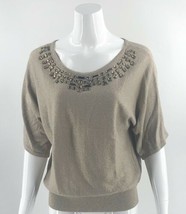 JM Collection Womens Sweater Size Medium Gold Sparkly Jewel Neck Dolman Pullover - £18.98 GBP