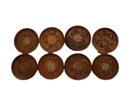 Carved Wooden Dining Coffee Table Tea Coasters (Brown, Set of 8) - £14.17 GBP