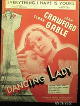 JOAN CRAWFORD,CLARK GABLE (DANCING LADY) ORIG,1933 MOVIE SHEET MUSIC - $98.99