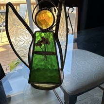 Green And Amber Stained Glass Handcrafted Angel of Love - £18.35 GBP