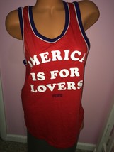 Victorias Secret Pink Campus Tank Top America Is For Lovers 4th July Red White M - $17.81