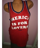 VICTORIAS SECRET PINK Campus Tank Top America is for lovers 4th July Red... - $17.81