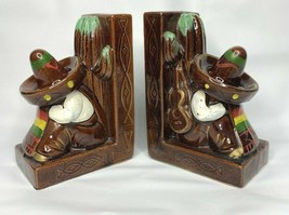 1950&#39;S TILSO 6&quot; Bookends Mexican SIESTA Time Sombrero Guitar Cactus Vintage - £50.44 GBP