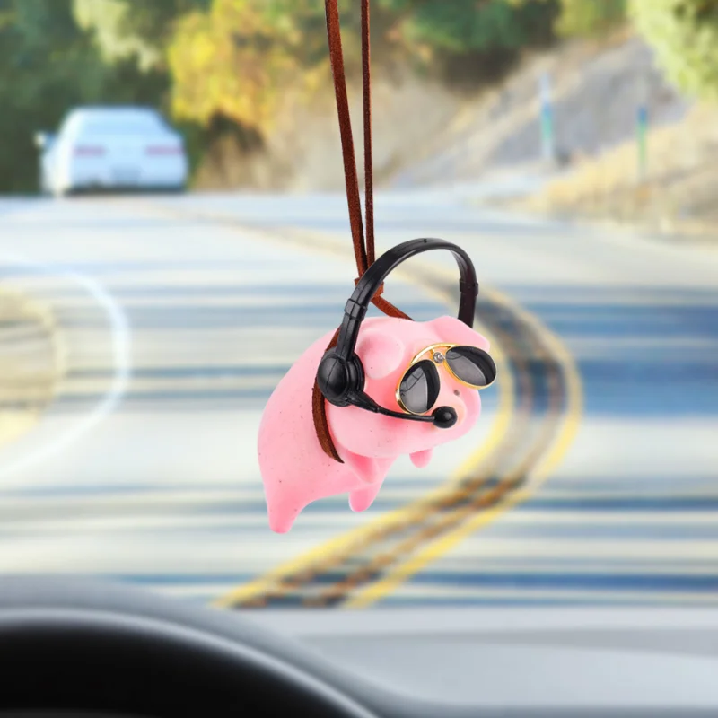 Cute Sunglasses Pig Car Rearview Mirror Pendant - Lucky Piggy Hanging Or... - £11.21 GBP