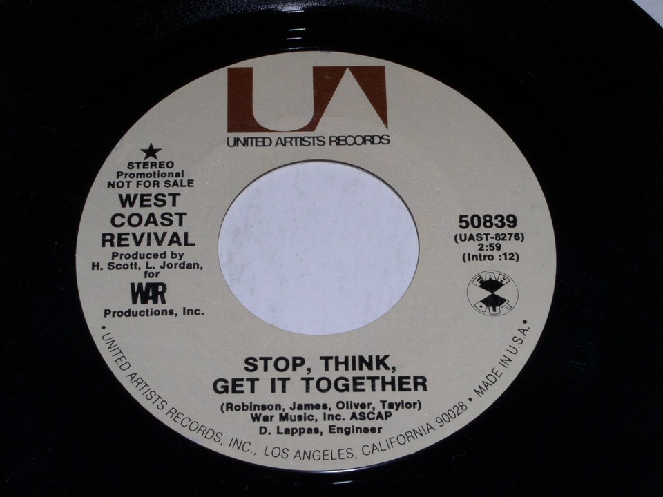 West Coast Revival Stop Think Get It Together Beautiful 45 Rpm Record Pr... - $39.99