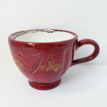 Red Drip Glazed Embossed Design 10 oz. Ceramic Coffee Mug Cup - £12.35 GBP