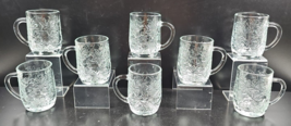 8 Princess House Fantasia Clear Mugs Set Poinsettia Emboss Etch Coffee Cups Lot - £61.76 GBP