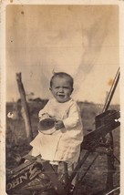 Young Child Sitting On John Deere Farm EQUIPMENT~1910s Real Photo Postcard - £8.95 GBP