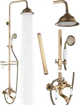 Gmusre Antique Brass Shower System Set Shower Fixture Faucet 8 Inch Rain... - $191.97