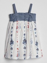 Baby Gap Chambray Blue White Floral Bow Swing Cotton Tank Dress 12-18M 1... - £18.37 GBP