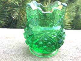 Victorian Toothpick Holder Green Glass Sunbeam Pattern Mckee 1898-1902 E... - $58.00