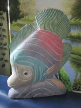 Kissing Gourami Sculpture 3 Fishes Mango Wood Carved Burned And Stained Thailand - £98.92 GBP