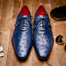 Criss Genuine Ostrich Quill Classic Dress Oxford Shoes Navy image 14