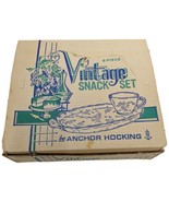 Anchor Hocking Snack Set 8 Piece Grapes Vine 4 Cups and Trays Glass Vintage - $25.74