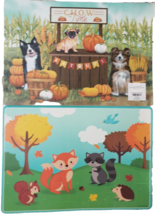 3 Same Plastic Reversible Placemats,12&quot;x17&quot;,FALL Pumpkins &amp; Animals,Chow Time,Hl - $15.83