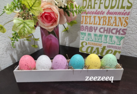 Novogratz Easter Pastel Speckled Eggs in Wooden box Basket Tabletop Deco... - $21.99