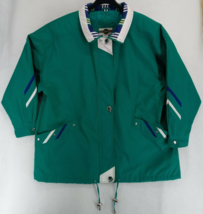 Vintage OutBrook Green w/ White Blue Trim Lined Windbreaker Jacket Coat Size 2XL - £17.45 GBP