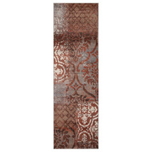 8' Rust And Gray Damask Distressed Stain Resistant Runner Rug - $64.99
