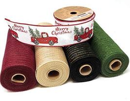 Holiday Wreath Kit: 10&quot; Deco Poly Mesh Rolls (Burgundy Red, Champagne, Moss Gree - £32.48 GBP