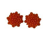 Vintage Orange Floral Stud Earrings Carved Resin Chrysanthemum Retro .75" - $16.20