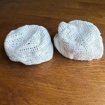 2 Vintage Crochet Baby Hats White Twins Newborn Infant Lot of 2 Handmade Infant - £9.48 GBP