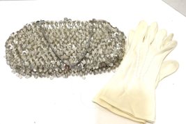 VTG Womens Evening Bag Beads Sequins Silver Handles Handmade in Hong Kong Gloves - £43.58 GBP