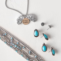 Plunder Set (New) Turquoise Bliss Set - Bracelet, Necklace &amp; 3 Earrings (PS0119) - £54.73 GBP