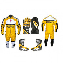 Ducati Yellow Motorbike Leather Suit, Boots And Gloves All In One All Sizes - £299.77 GBP