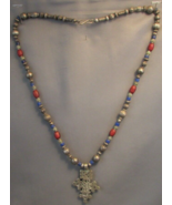 Authentic Ethiopian Coptic Tribal silver Cross Pendant Trade Bead Neckla... - £196.58 GBP