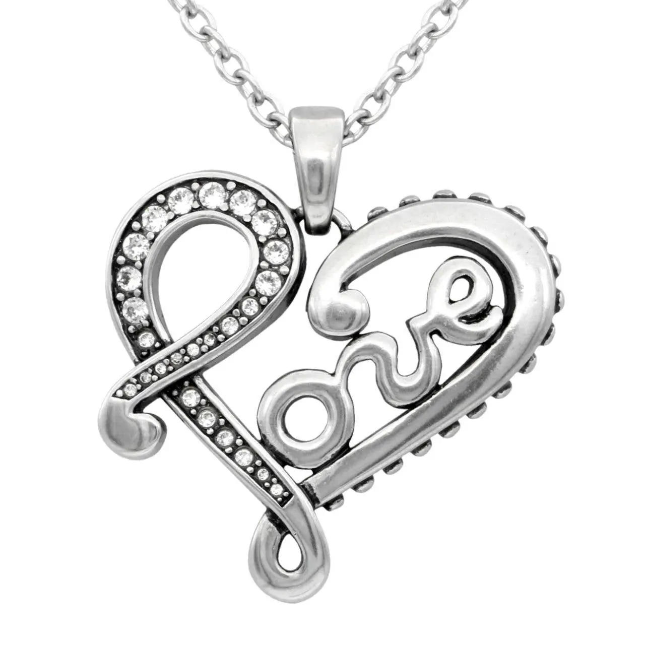 Elegant Engraved LOVE Letter Heart Necklace with Swarovski Crystals - Ad... - $559.48 MXN