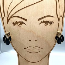 Vintage Black Enamel Earrings, Gold Tone Studs in Abstract Teardrop Plume - £22.16 GBP