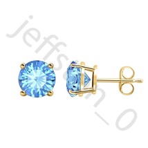 2.40 Ctw Lab Created Blue Topaz 14k Yellow Gold Over Solitaire Stud Earrings 7mm - £13.91 GBP