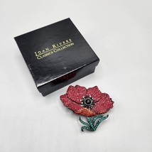 Joan Rivers Pave Red Crystal Poppy Brooch Classics Collection Gunmetal Pin - $319.27