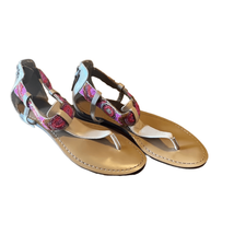 Guess Womens 7 Pink Tan Bead Embellished T-Strap Flip Flop Sandals Shoes - £15.17 GBP