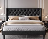 King Size Platform Bed Frame With Upholstered Headboard And Wingback, Bu... - $370.99