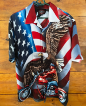 DRAGONFLY ROADHOUSE M Eagle USA Flag Biker S/S Button Up Shirt Men's Pat... - $30.26