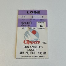 NBA Ticket Stub LA Lakers @ San Diego Clippers 11/21/1981 Magic Kareen Kupchak - £19.14 GBP