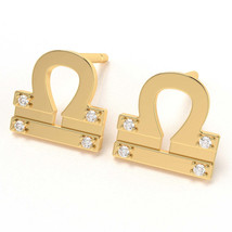 Libra Zodiac Sign Diamond Earrings In Solid 14k Yellow Gold - £200.26 GBP