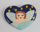 Angel On Cloud In The Starry Night Sky Hand Painted Heart Broach Lapel H... - $8.25