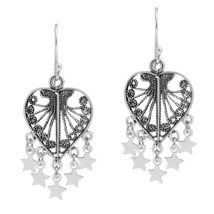Starry Chandelier Detailed Heart Shaped Sterling Silver Dangle Earrings - £12.73 GBP