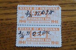 016 Vintage Block Lot of 2 1941 Indiana Intangibles Tax Stamps  25 Cents - £7.86 GBP