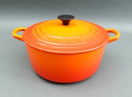 Le Creuset France #22 Flame Orange Enameled Cast Iron Lidded Dutch Oven ... - £161.46 GBP