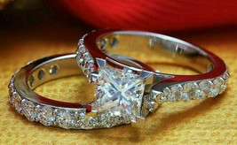 Princess Cut 2.45 Ct Lab Created Diamond Bridal Wedding 925 Silver Ring Band Set - £74.15 GBP