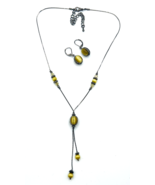 Brown Cats Eye Y Drop Necklace Leverback Earrings Set - $21.70 CAD