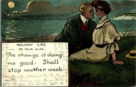 Vtg Postcard 1907 Holiday Lies To Your Wife - The Change is Doing Me Good - £3.91 GBP