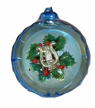 Vtg MCM Atomic Blue Christmas Tree Ornament Gold Harp in Holly Open Face - £15.66 GBP