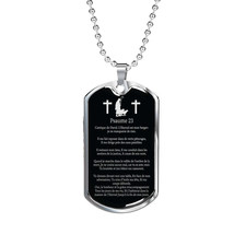 L&#39;Eternel Est Mon Berger Psaume 23 Dog Tag Stainless Steel or 18k Gold W 24&quot; - £37.92 GBP+