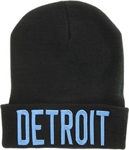 Detroit City Name Adult Size Winter Knit Cuffed Beanie Hat (Black/Blue) - £14.30 GBP
